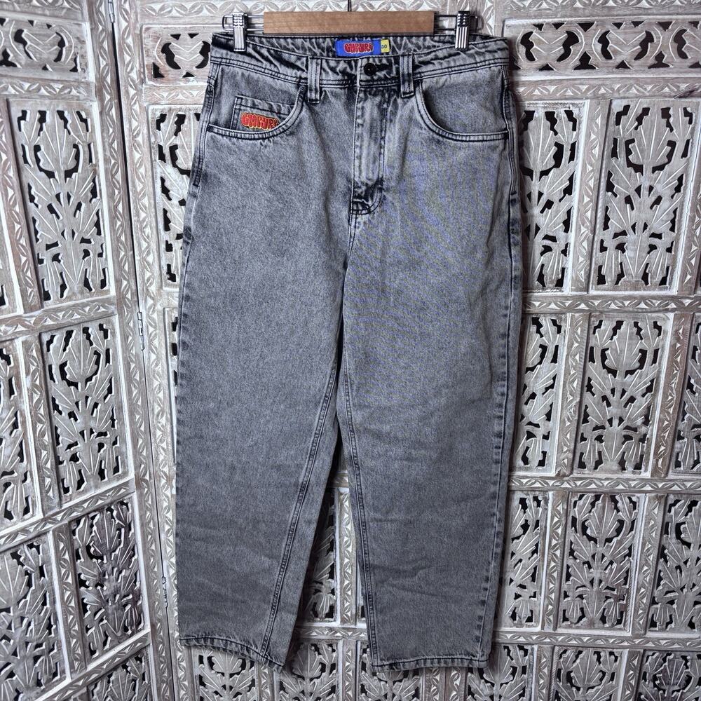 EMPRYE Relax Mens Gray Acid Wash Denim Jeans Size 30 Skater Relaxed Fit Punk